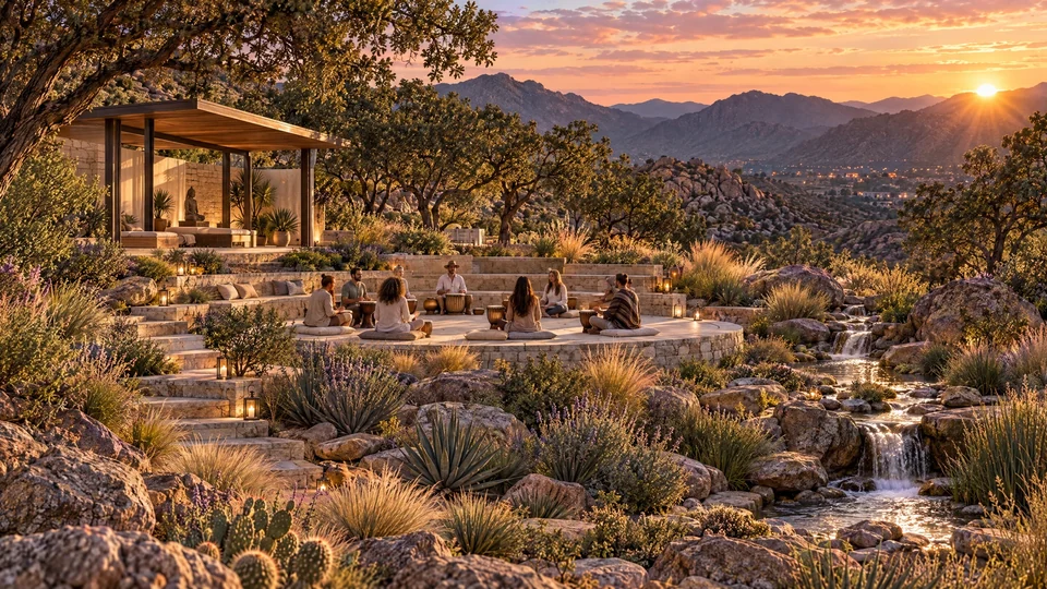 Preliminary concept rendering of a desert amphitheater gathering space