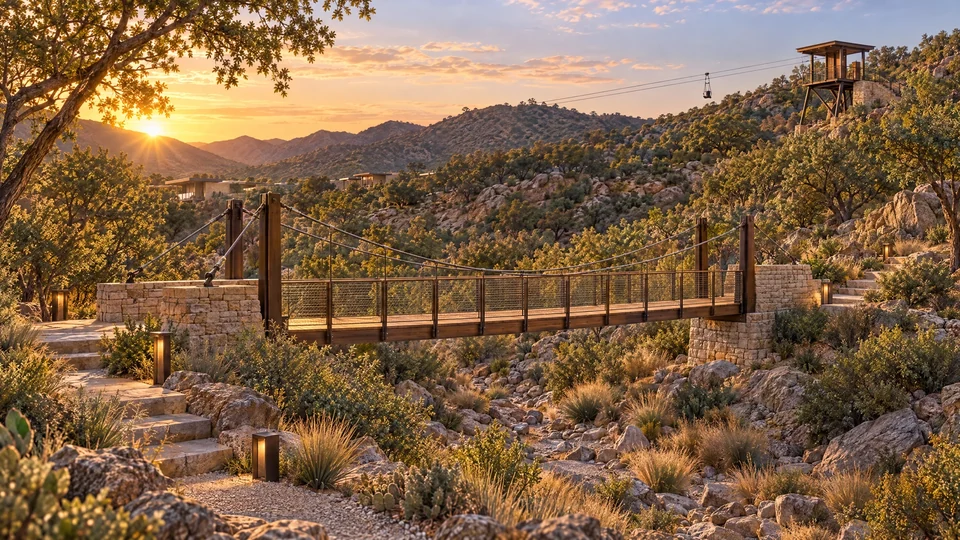 Preliminary pedestrian adventure bridge in desert terrain